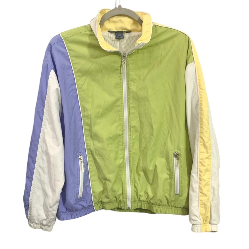 Vintage Koret Pastel Color Block Full Zip Green Windbreaker Womens Size Large